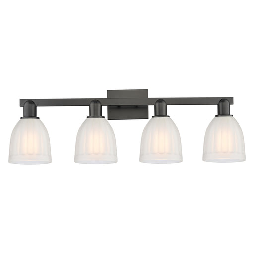 Innovations Brookfield 33in 4-Light Bath Vanity Light | Industrial Matte Black Steel and White Frosted Ribbed Glass | Bathroom | Model 716-4W-BK-G441