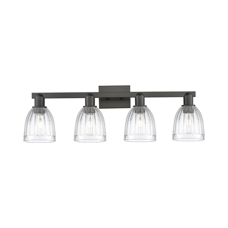 Innovations Brookfield 33in 4-Light Bath Vanity Light | Industrial Matte Black Steel and Clear Ribbed Glass | Bathroom Vanity | Model 716-4W-BK-G442