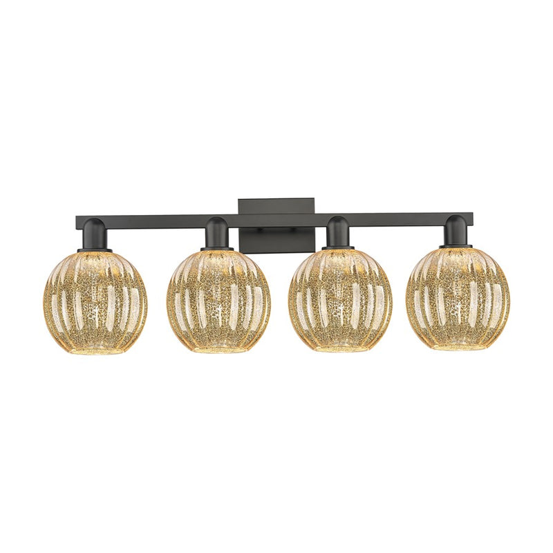 Innovations Preston 4Lt 36" Globe Bath Light, Black/Mercury - 716-4W-BK-G458-7ME