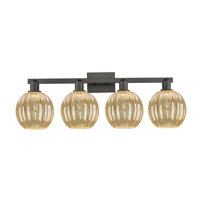 Innovations Preston 4Lt 36" Globe Bath Light, Black/Mercury - 716-4W-BK-G458-7ME