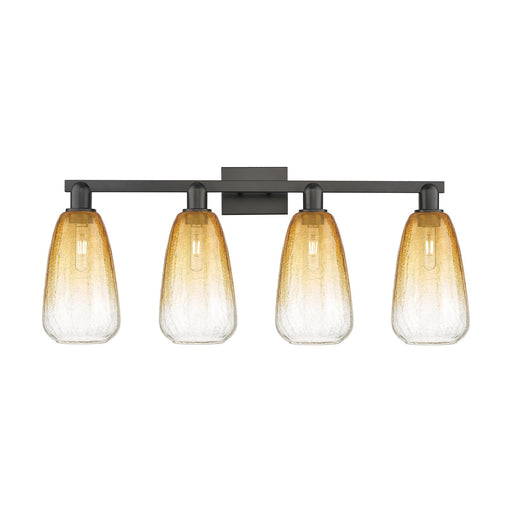 Innovations Brookhaven Almond 33in 4-Light Bath Vanity Light | Industrial Matte Black Steel and Amber Glass | Bathroom Vanity | Model 716-4W-BK-G480-6AM