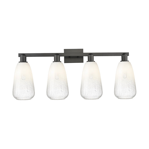 Innovations Brookhaven Almond 33in 4-Light Bath Vanity | Industrial Matte Black Steel and Opal Glass | Bathroom Vanity Light | Model 716-4W-BK-G480-6OP