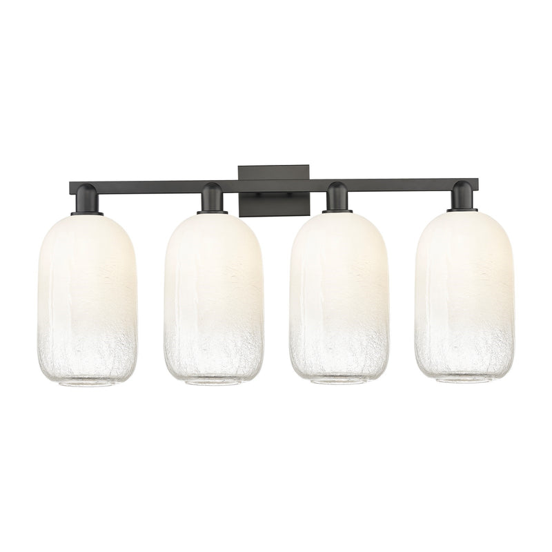 Innovations Brookhaven Cloche 34in 4-Light Bath Vanity | Industrial Matte Black Steel and Opal Glass | Bathroom & Powder Room | Model 716-4W-BK-G482-7OP