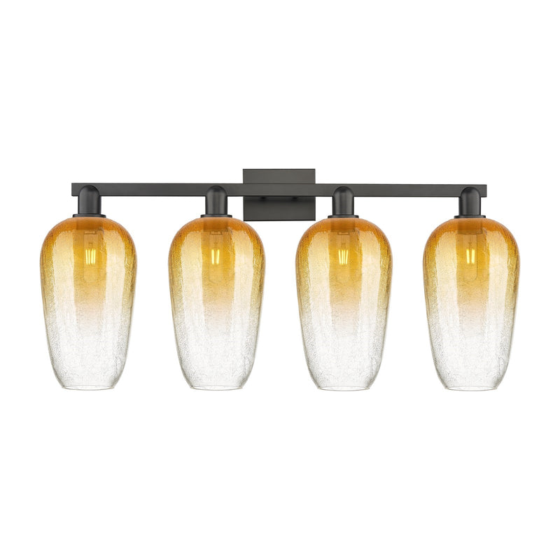 Innovations Brookhaven Flute 34in 4-Light Bath Vanity Light | Industrial Matte Black Steel and Amber Glass | Bathroom Vanity | Model 716-4W-BK-G484-7AM