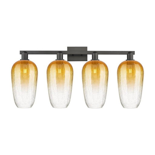 Innovations Brookhaven Flute 34in 4-Light Bath Vanity Light | Industrial Matte Black Steel and Amber Glass | Bathroom Vanity | Model 716-4W-BK-G484-7AM