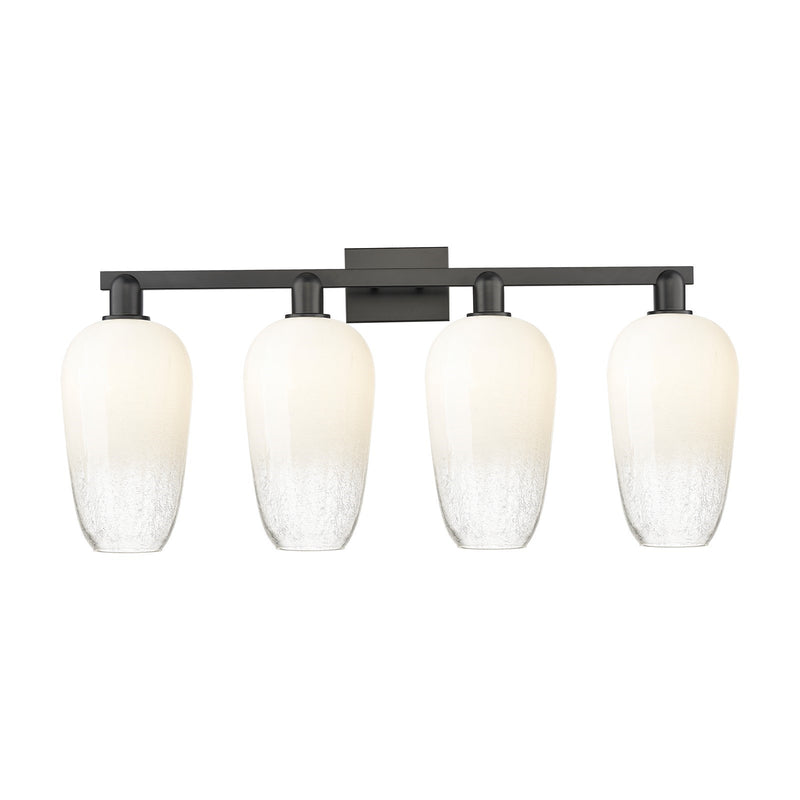 Innovations Brookhaven Flute 34in 4-Light Bath Vanity | Industrial Matte Black Steel and Opal Glass | Bathroom Vanity | Model 716-4W-BK-G484-7OP