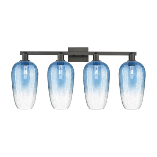 Innovations Brookhaven Flute 34in 4-Light Bath Vanity | Industrial Matte Black Steel and Sapphire Blue Glass | Bathroom Vanity | Model 716-4W-BK-G484-7SB
