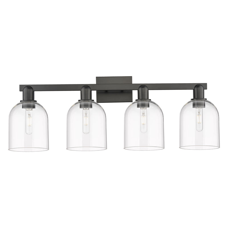 Innovations Bella 33in 4-Light Bath Vanity Light | Industrial Matte Black Steel and Clear Glass | Bathroom Vanity | Model 716-4W-BK-G558-6CL