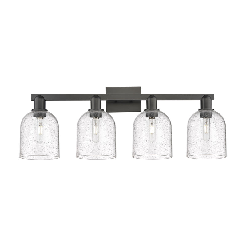Innovations Bella 33in 4-Light Bath Vanity Light | Industrial Matte Black Steel and Seedy Glass | Bathroom Vanity | Model 716-4W-BK-G558-6SDY