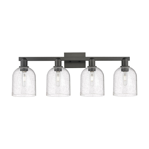 Innovations Bella 33in 4-Light Bath Vanity Light | Industrial Matte Black Steel and Seedy Glass | Bathroom Vanity | Model 716-4W-BK-G558-6SDY
