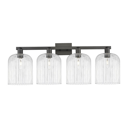 Innovations Bridal Veil 35in 4-Light Bath Vanity | Industrial Matte Black Steel and Clear Ribbed Glass | Bathroom Vanity & | Model 716-4W-BK-G559-8CL