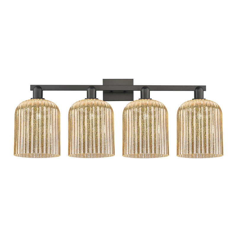 Innovations Bridal Veil 35in 4-Light Bath Vanity Light | Industrial Matte Black Steel and Mercury Ribbed Glass | Bathroom | Model 716-4W-BK-G559-8ME