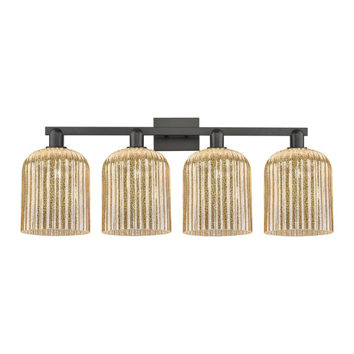 Innovations Bridal Veil 35in 4-Light Bath Vanity Light | Industrial Matte Black Steel and Mercury Ribbed Glass | Bathroom | Model 716-4W-BK-G559-8ME