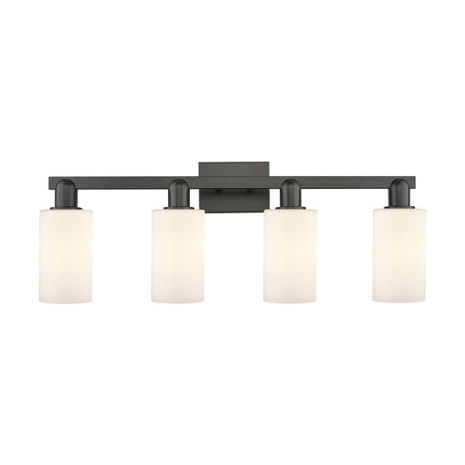 Innovations Clymer 31in 4-Light Bath Vanity Light | Industrial Matte Black Steel and Matte White Glass | Bathroom Vanity & Powder | Model 716-4W-BK-G801