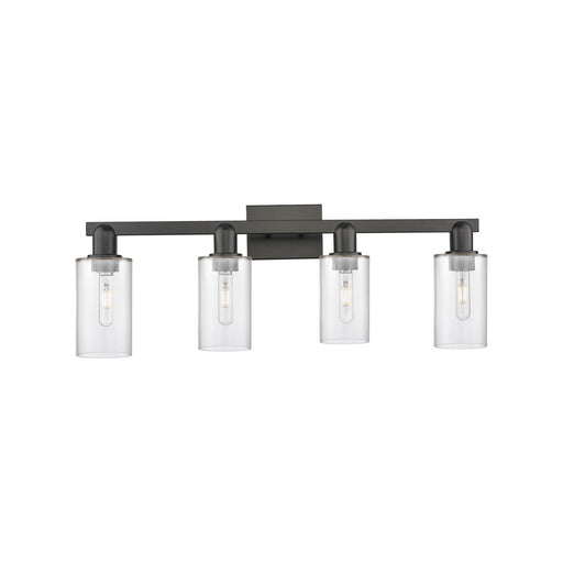 Innovations Clymer 31in 4-Light Bath Vanity Light | Industrial Matte Black Steel and Clear Glass | Bathroom Vanity | Model 716-4W-BK-G802