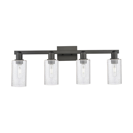 Innovations Clymer 31in 4-Light Bath Vanity Light | Industrial Matte Black Steel and Seedy Glass | Bathroom Vanity | Model 716-4W-BK-G804
