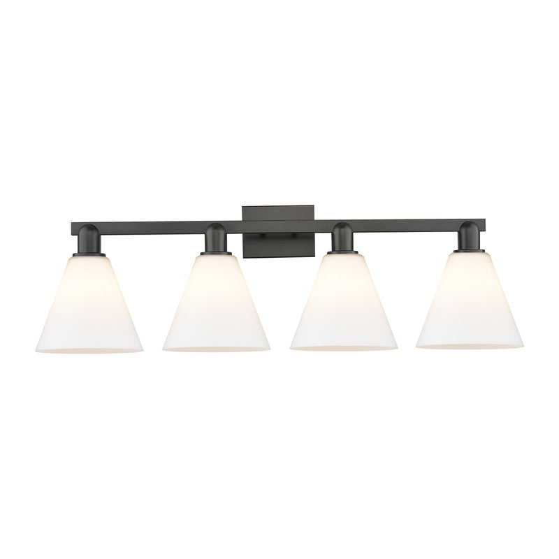 Innovations Berkshire Glass 35in 4-Light Bath Vanity | Industrial Matte Black Steel and Matte White Glass | Bathroom Vanity Light | Model 716-4W-BK-GBC-81