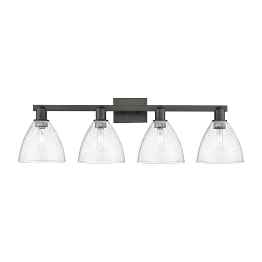 Innovations Bristol 35in 4-Light Bath Vanity Light | Industrial Matte Black Steel and Seedy Glass | Bathroom Vanity & Powder | Model 716-4W-BK-GBD-754