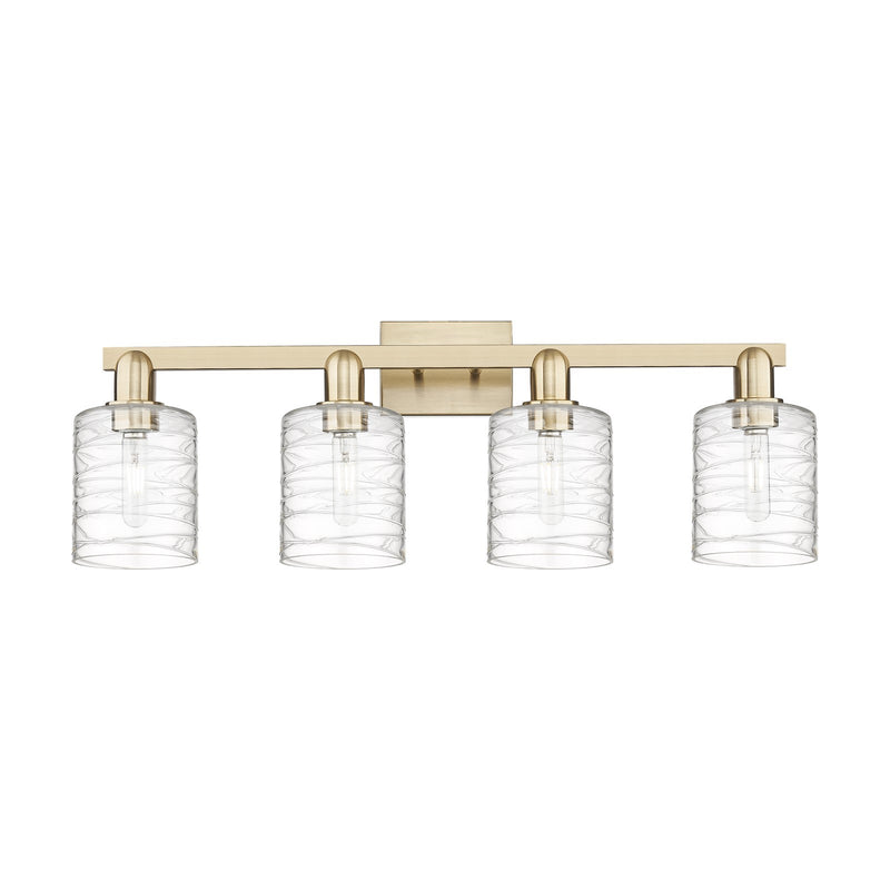 Innovations Cobbleskill 32in 4-Light Bath Vanity Light | Industrial Champagne Bronze Steel and Deco Swirl Clear Glass | Bathroom | Model 716-4W-CB-G1113