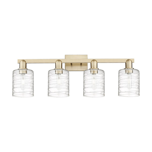 Innovations Cobbleskill 32in 4-Light Bath Vanity Light | Industrial Champagne Bronze Steel and Deco Swirl Clear Glass | Bathroom | Model 716-4W-CB-G1113
