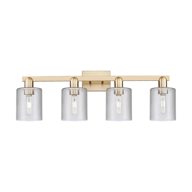 Innovations Cobbleskill 32in 4-Light Bath Vanity Light | Industrial Champagne Bronze Steel and Clear Glass | Bathroom Vanity | Model 716-4W-CB-G112