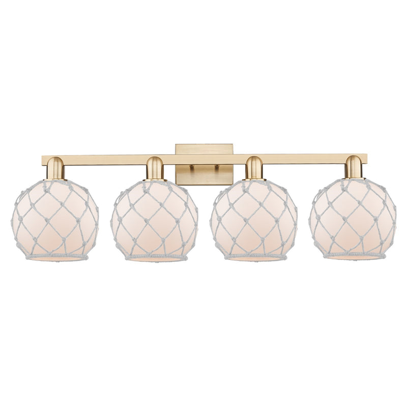 Innovations Farmhouse Rope 35in 4-Light Bath Vanity | Industrial Champagne Bronze Steel and White Frosted Glass with Rope | Model 716-4W-CB-G121-8RW