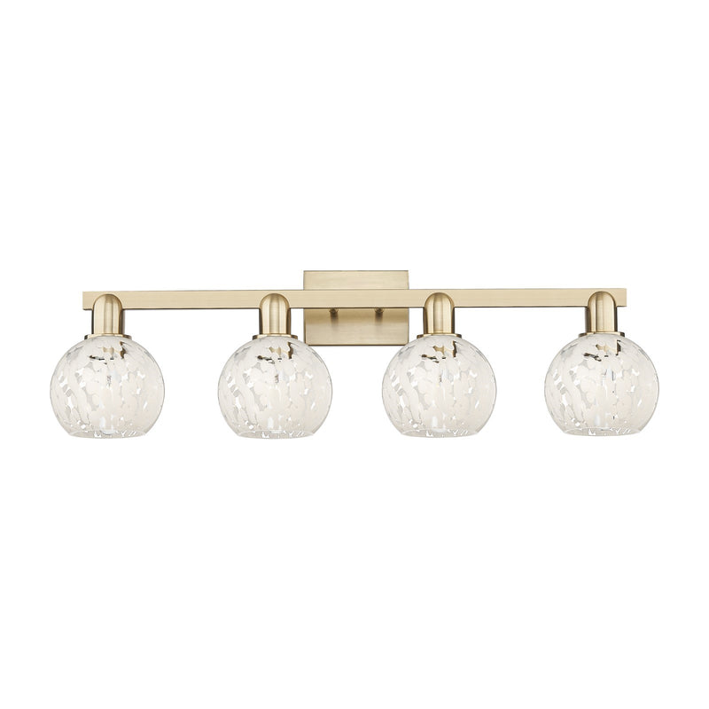 Innovations White Mouchette 33in 4-Light Bath Vanity | Industrial Champagne Bronze Steel and White Mouchette Glass | Bathroom | Model 716-4W-CB-G1216-6WM