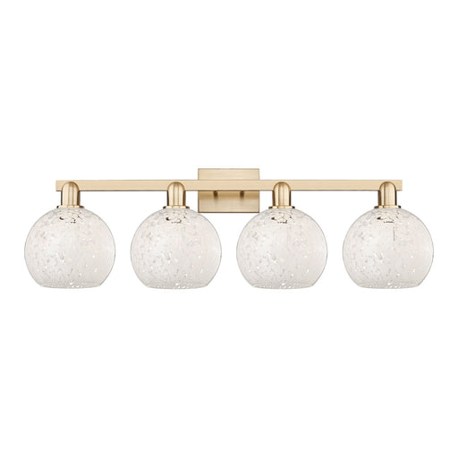 Innovations White Mouchette 35in 4-Light Bath Vanity | Industrial Champagne Bronze Steel and White Glass Globe Shades | Model 716-4W-CB-G1216-8WM
