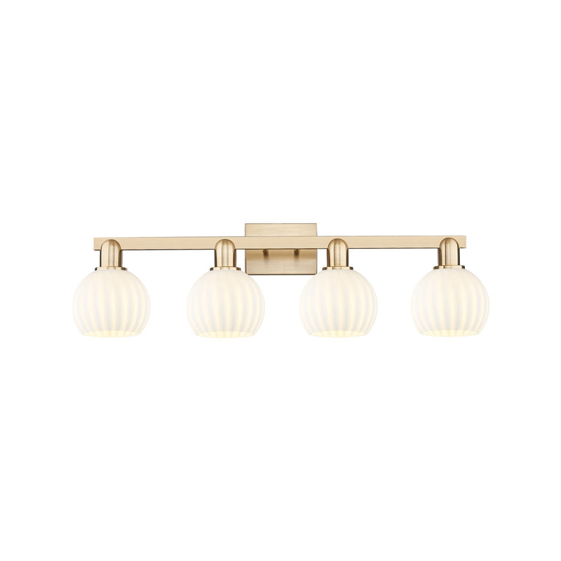 Innovations Lighting Arcadia 33in 4-Light Bath Vanity Light | Industrial Champagne Bronze Steel and White Venetian Glass | Model 716-4W-CB-G1217-6WV
