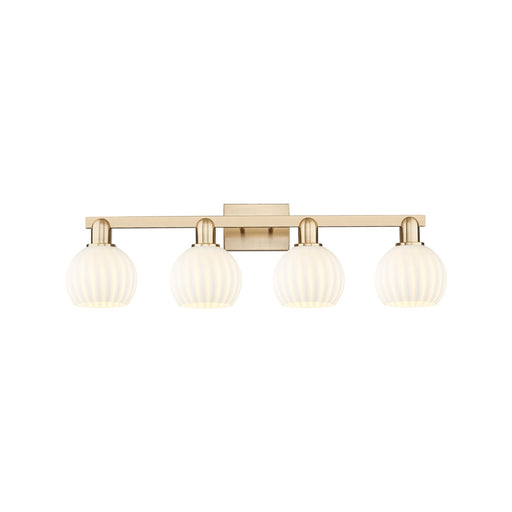 Innovations Lighting Arcadia 33in 4-Light Bath Vanity Light | Industrial Champagne Bronze Steel and White Venetian Glass | Model 716-4W-CB-G1217-6WV
