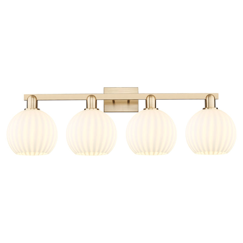 Innovations Lighting Arcadia 35in 4-Light Bath Vanity Light | Industrial Champagne Bronze Steel and White Venetian Glass | Model 716-4W-CB-G1217-8WV