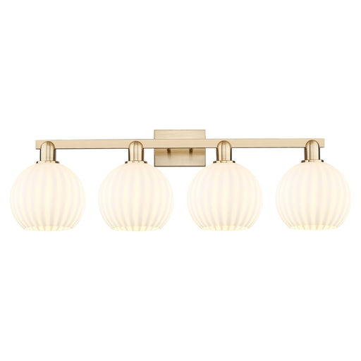 Innovations Lighting Arcadia 35in 4-Light Bath Vanity Light | Industrial Champagne Bronze Steel and White Venetian Glass | Model 716-4W-CB-G1217-8WV