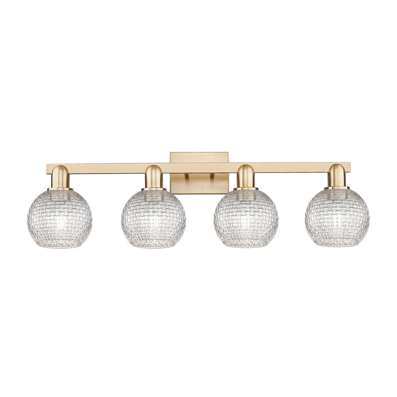 Innovations Athens 33in 4-Light Bath Vanity Light | Industrial Champagne Bronze Steel and Clear Basket Weave Glass | Bathroom | Model 716-4W-CB-G122C-6CL