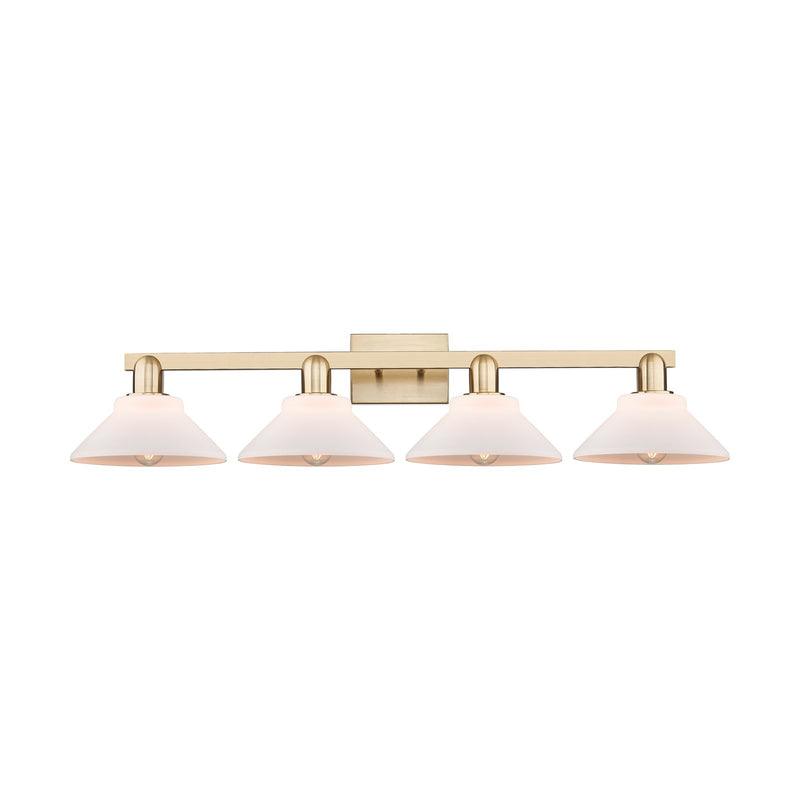 Innovations Orwell 35in 4-Light Bath Vanity Light | Industrial Champagne Bronze Steel and Matte White Glass | Bathroom Vanity Light | Model 716-4W-CB-G131