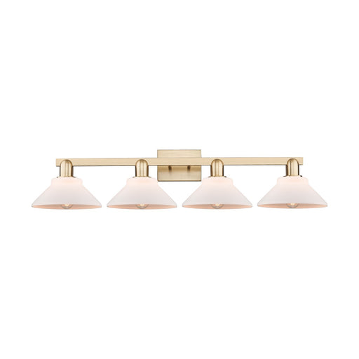 Innovations Orwell 35in 4-Light Bath Vanity Light | Industrial Champagne Bronze Steel and Matte White Glass | Bathroom Vanity Light | Model 716-4W-CB-G131