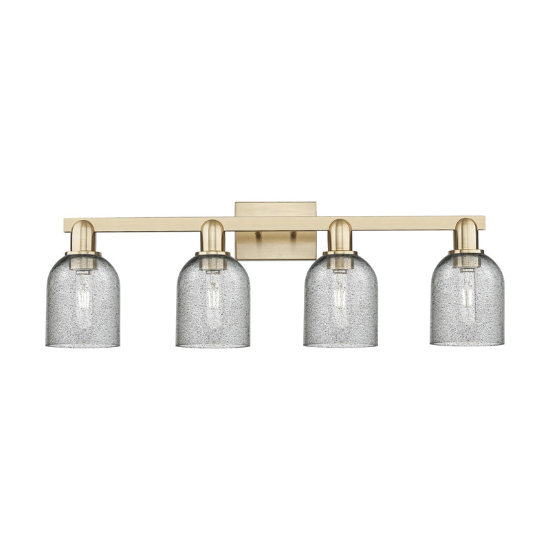 Innovations Caledonia 32in 4-Light Bath Vanity Light | Industrial Champagne Bronze Steel and Charcoal Glass | Bathroom Vanity | Model 716-4W-CB-G257