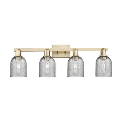 Innovations Caledonia 32in 4-Light Bath Vanity Light | Industrial Champagne Bronze Steel and Charcoal Glass | Bathroom Vanity | Model 716-4W-CB-G257