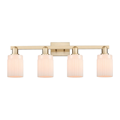 Innovations Hadley 32in 4-Light Bath Vanity Light | Industrial Champagne Bronze Steel and Matte White Ribbed Glass | Bathroom | Model 716-4W-CB-G341