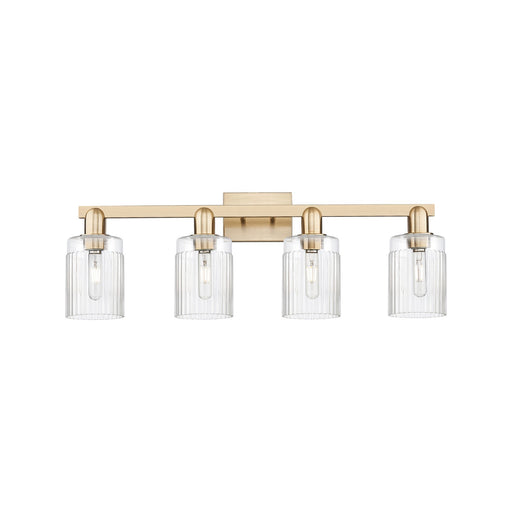 Innovations Hadley 32in 4-Light Bath Vanity Light | Industrial Champagne Bronze Steel and Clear Ribbed Glass | Bathroom Vanity | Model 716-4W-CB-G342