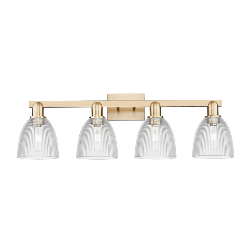 Innovations Castile 33in 4-Light Bath Vanity Light | Industrial Champagne Bronze Steel and Clear Glass | Bathroom Vanity & Powder | Model 716-4W-CB-G382