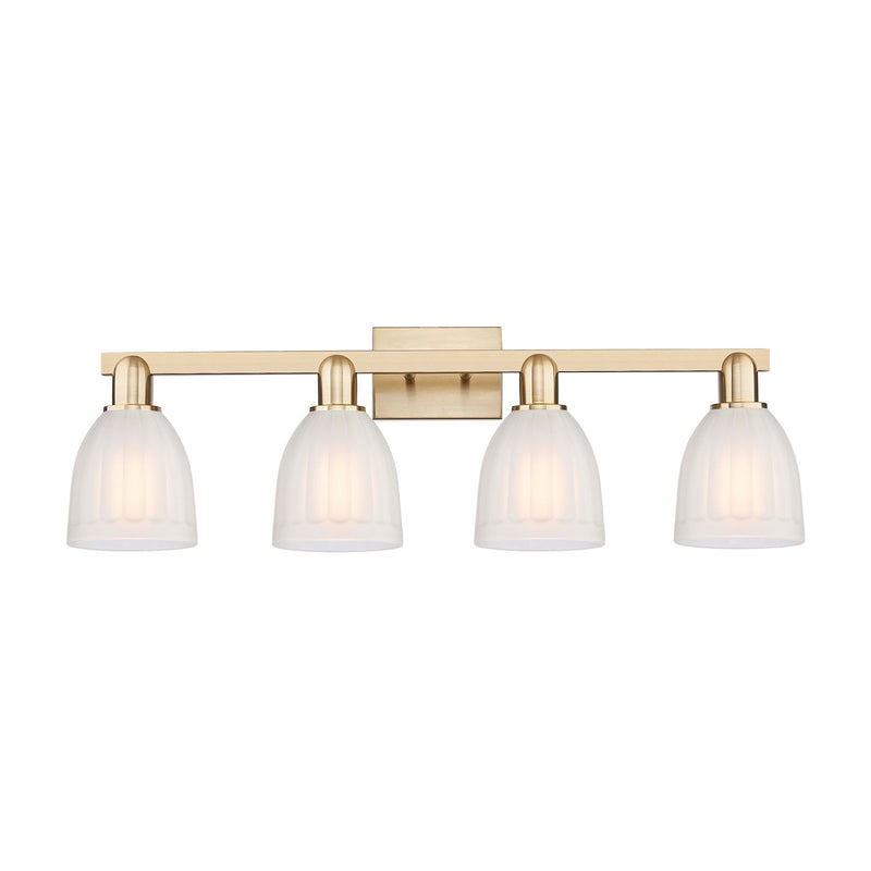 Innovations Brookfield 33in 4-Light Bath Vanity Light | Industrial Champagne Bronze Steel and White Frosted Ribbed Glass | Bathroom | Model 716-4W-CB-G441