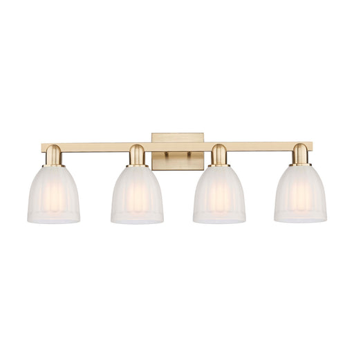 Innovations Brookfield 33in 4-Light Bath Vanity Light | Industrial Champagne Bronze Steel and White Frosted Ribbed Glass | Bathroom | Model 716-4W-CB-G441