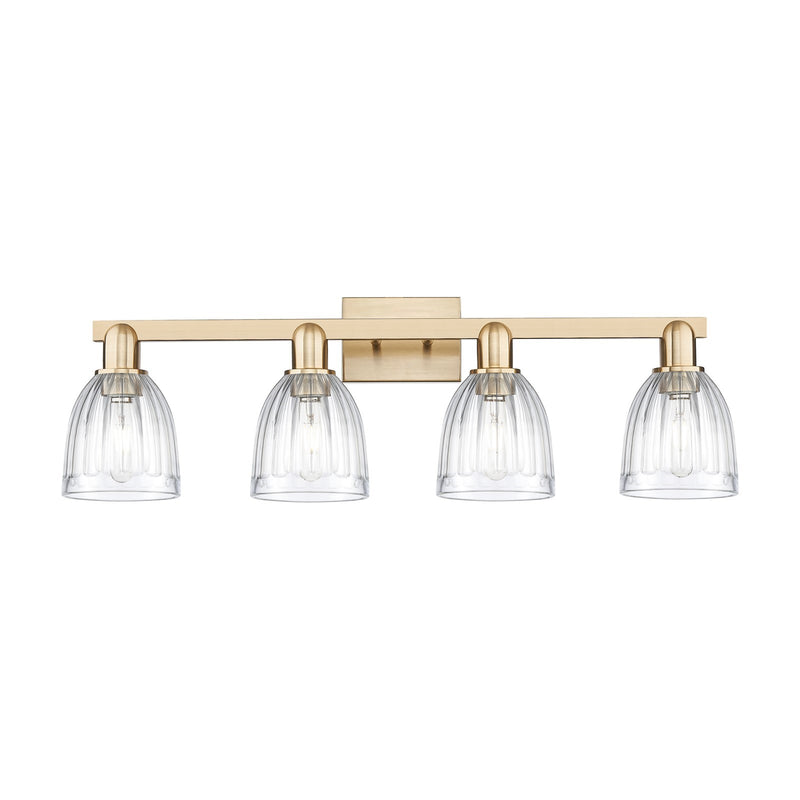 Innovations Brookfield 33in 4-Light Bath Vanity Light | Industrial Champagne Bronze Steel and Clear Ribbed Glass | Bathroom Vanity | Model 716-4W-CB-G442