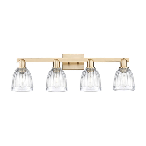 Innovations Brookfield 33in 4-Light Bath Vanity Light | Industrial Champagne Bronze Steel and Clear Ribbed Glass | Bathroom Vanity | Model 716-4W-CB-G442
