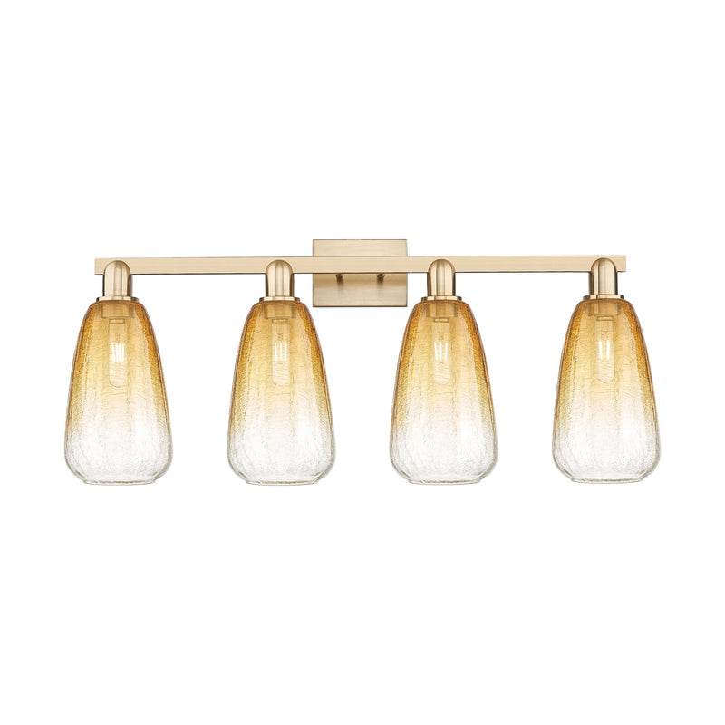 Innovations Brookhaven Almond 33in 4-Light Bath Vanity Light | Industrial Champagne Bronze Steel and Amber Glass | Bathroom | Model 716-4W-CB-G480-6AM