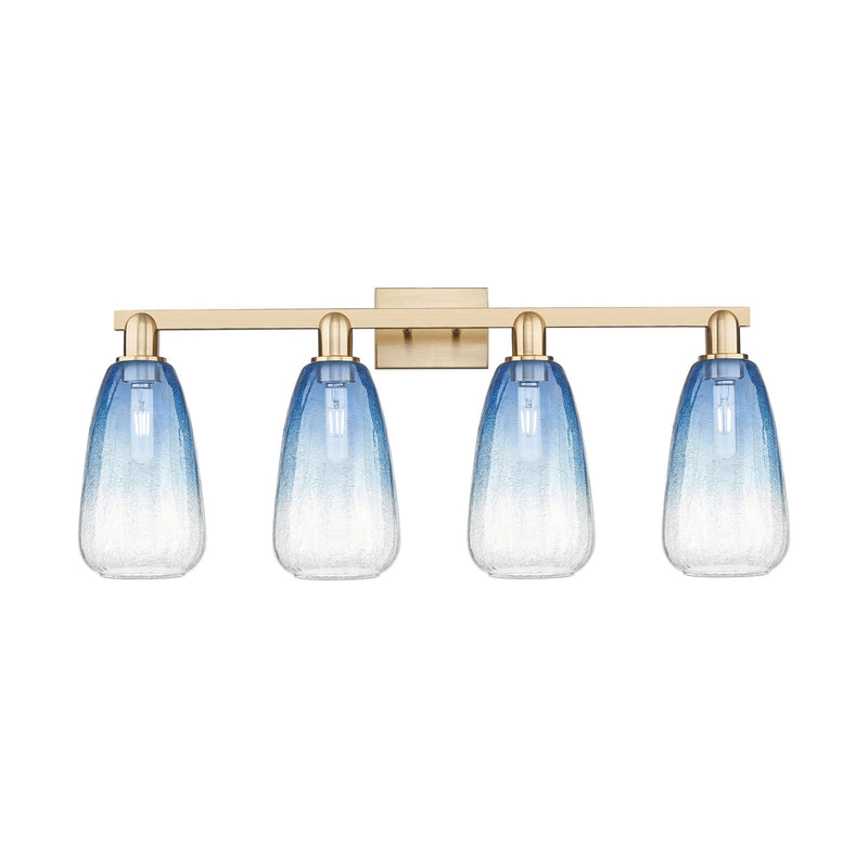 Innovations Brookhaven Almond 33in 4-Light Bath Vanity Light | Industrial Champagne Bronze Steel and Sapphire Blue Glass | Model 716-4W-CB-G480-6SB
