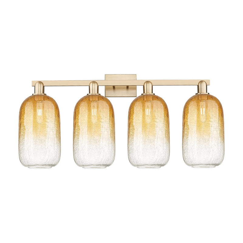 Innovations Brookhaven Cloche 34in 4-Light Bath Vanity Light | Industrial Champagne Bronze Steel and Amber Glass | Damp-Rated | Model 716-4W-CB-G482-7AM
