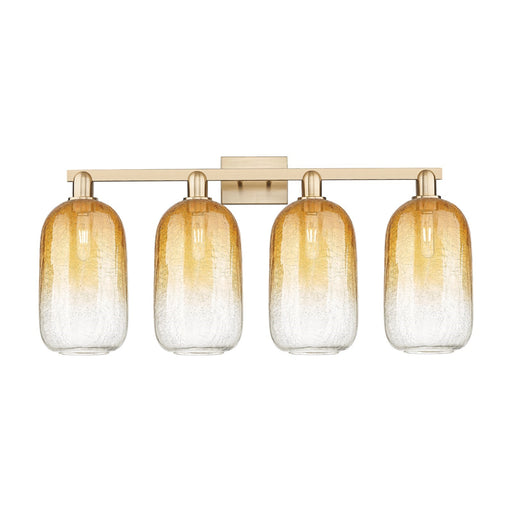 Innovations Brookhaven Cloche 34in 4-Light Bath Vanity Light | Industrial Champagne Bronze Steel and Amber Glass | Damp-Rated | Model 716-4W-CB-G482-7AM