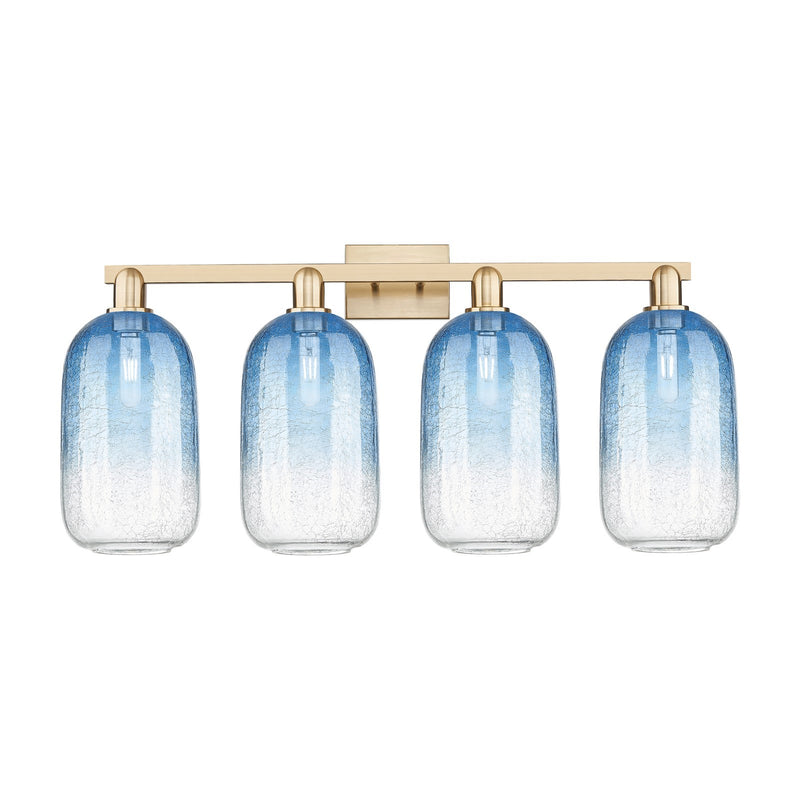 Innovations Brookhaven Cloche 34in 4-Light Bath Vanity | Industrial Champagne Bronze Steel and Sapphire Blue Glass | Bathroom | Model 716-4W-CB-G482-7SB