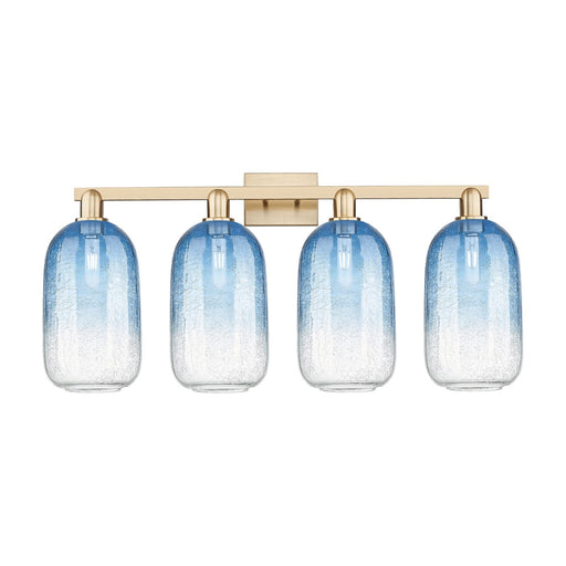 Innovations Brookhaven Cloche 34in 4-Light Bath Vanity | Industrial Champagne Bronze Steel and Sapphire Blue Glass | Bathroom | Model 716-4W-CB-G482-7SB